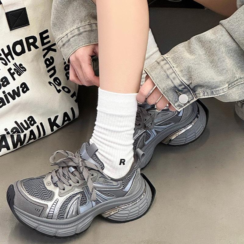 Muffin platform dad shoes women's spring new leather mesh breathable casual sneakers