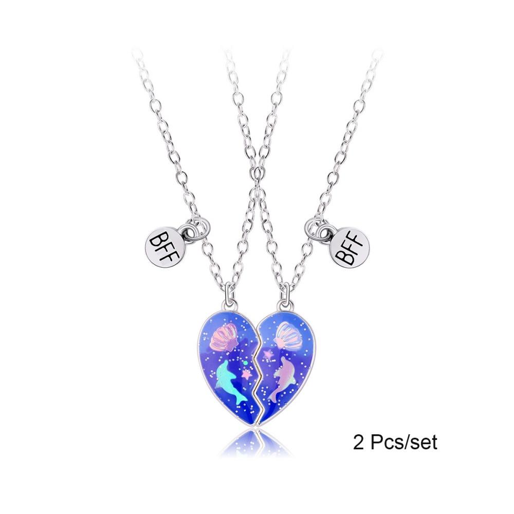 3 Pcs/set Best Friends Pendant Necklace For Woman Magnetic Adjustable Rainbow Daisy Lover Broken Heart Chain BFF Jewelry Gifts