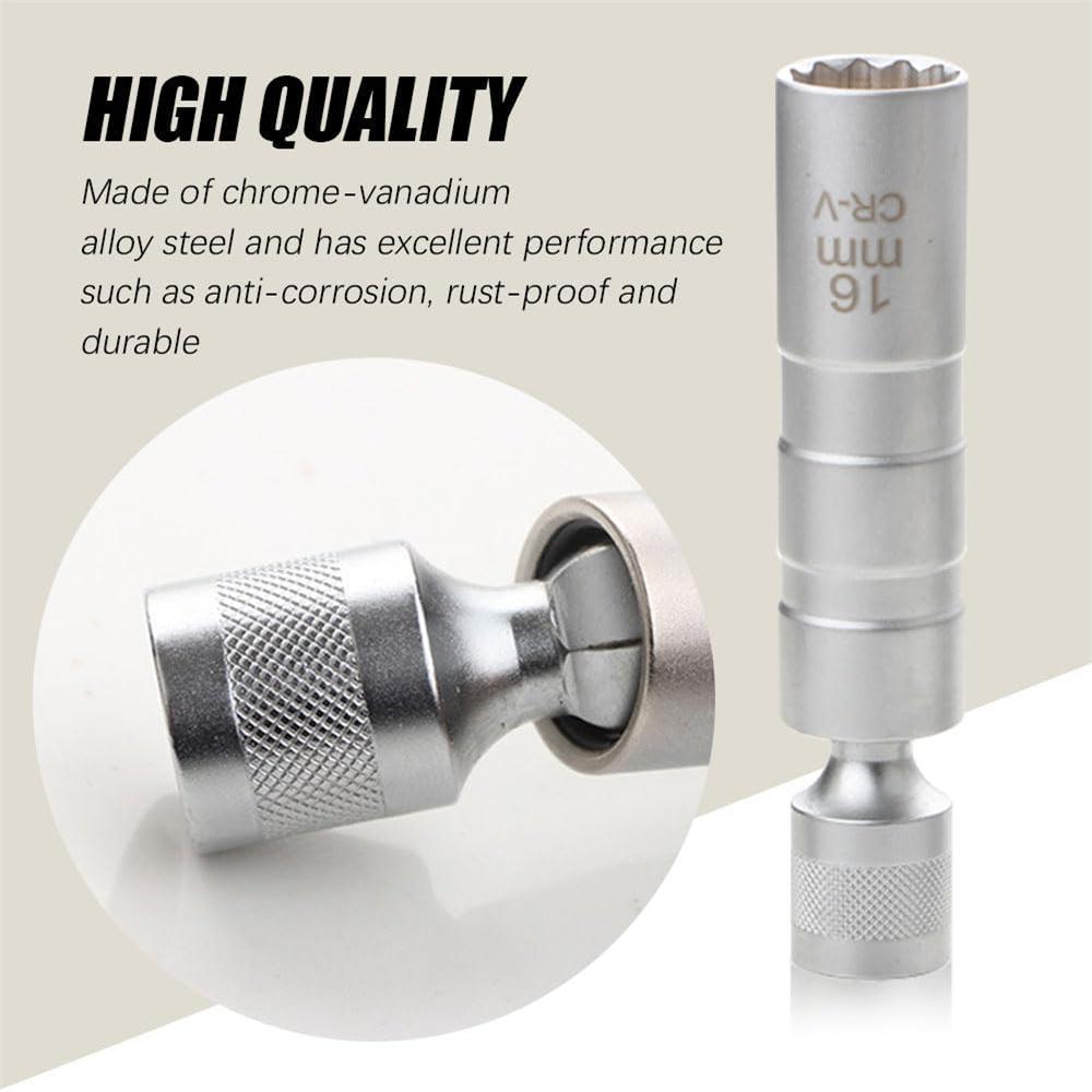 Car Spark Plug Socket Set Extended Universal Joint Magenetic Wrench Removal Tool 3/8" Drive CR-V 12-Point 16mm