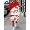 Men's Printed Short Sleeved T-shirt+shorts Set for Casual Sports, Breathable Outdoor Leisure