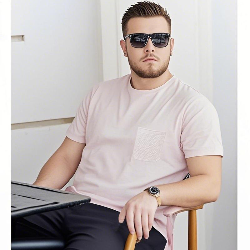 Plus Size Shirts for Men Plus Size Crew Neck Cotton Short Sleeve Summer T Shirts Casual Pocket Solid Color Tee M-6XL