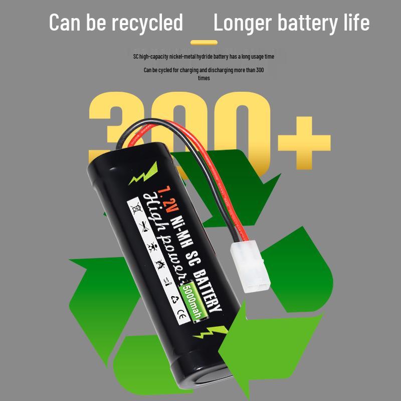 Rechargeable NiMH SC 5000mAh 7.2V Battery Pack for RC Cars, Boats, and Tanks