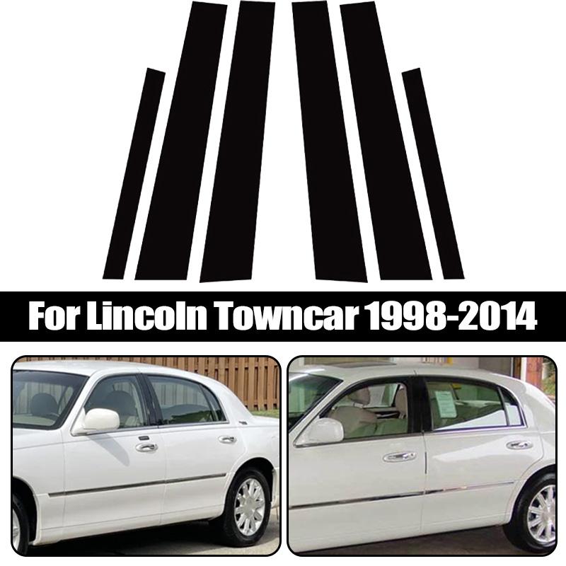

6Pcs Fit For Lincoln Towncar 1998-2014 Glossy Black PC Material Mirror Effect Car Door Window Center Middle BC Pillar Post Column Cover Trim
