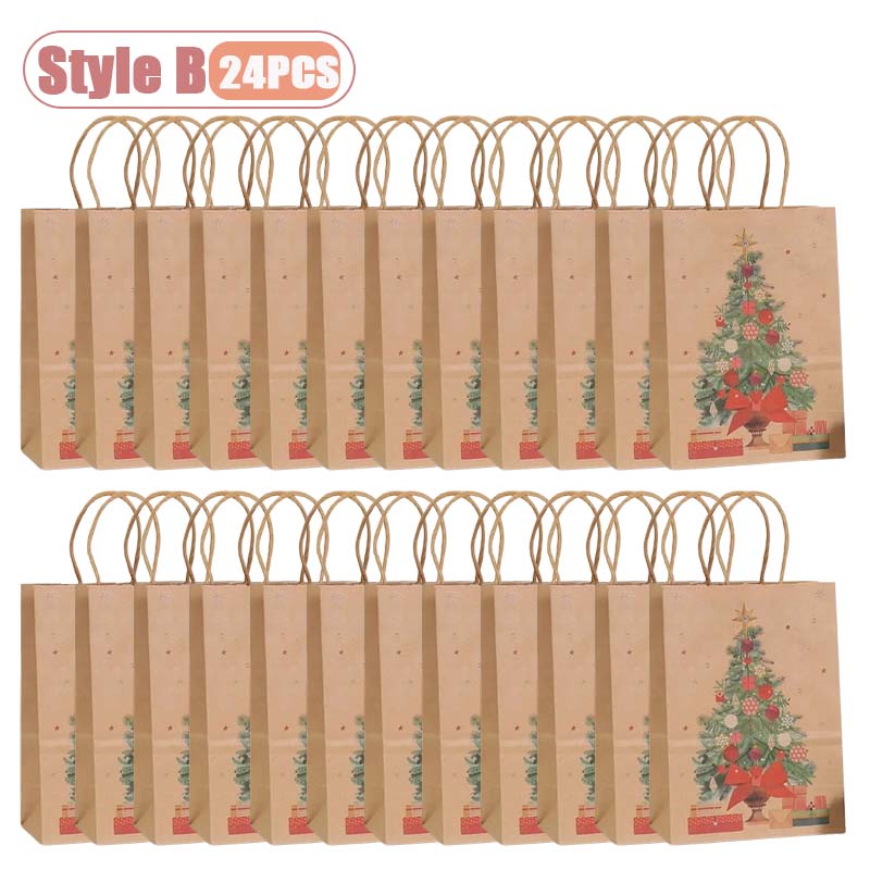 12-48PC Handheld Christmas Kraft Paper Gift Bag Durable Eco Friendly Holiday Party Paper Bag Festive Gift Wrapping Holiday Gift