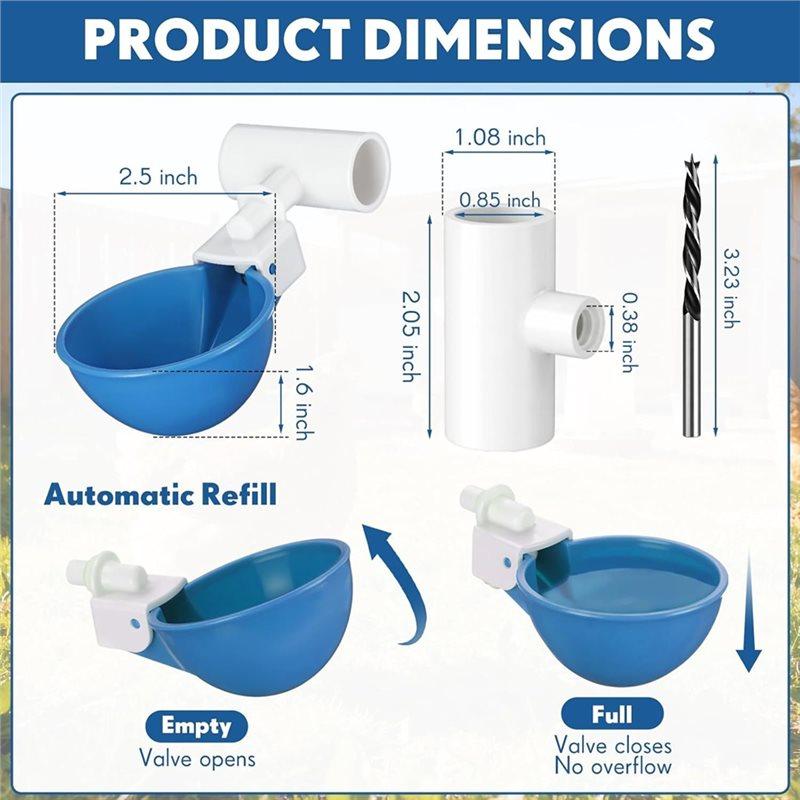 J1UL1N Water Dispenser Feeder 30 Set Automatic Chicken Waterer Cups With Tee Fitting Drinking Bowl For Duck, Goose