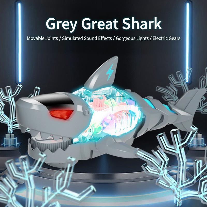 Electronic Pet Toy Musical Walking Mechanical Shark Model With Light Indoor Toys For Kids Boys Birthday Children'S Day Gifts