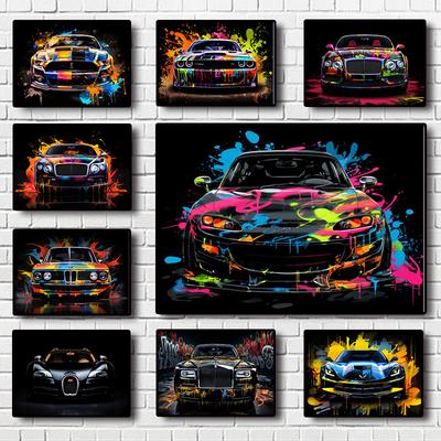 Hot Colorful Neon C8 Luxury Car Press Quality Poster Aesthetics Art Home Wall Canvas Home Driver Room Garage Living Decor Design