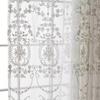1PC Embroidered White Tulle Sheer Curtains for Living Room Luxury European Lace Voile Yarn Window Bedroom Door Floral Drapes