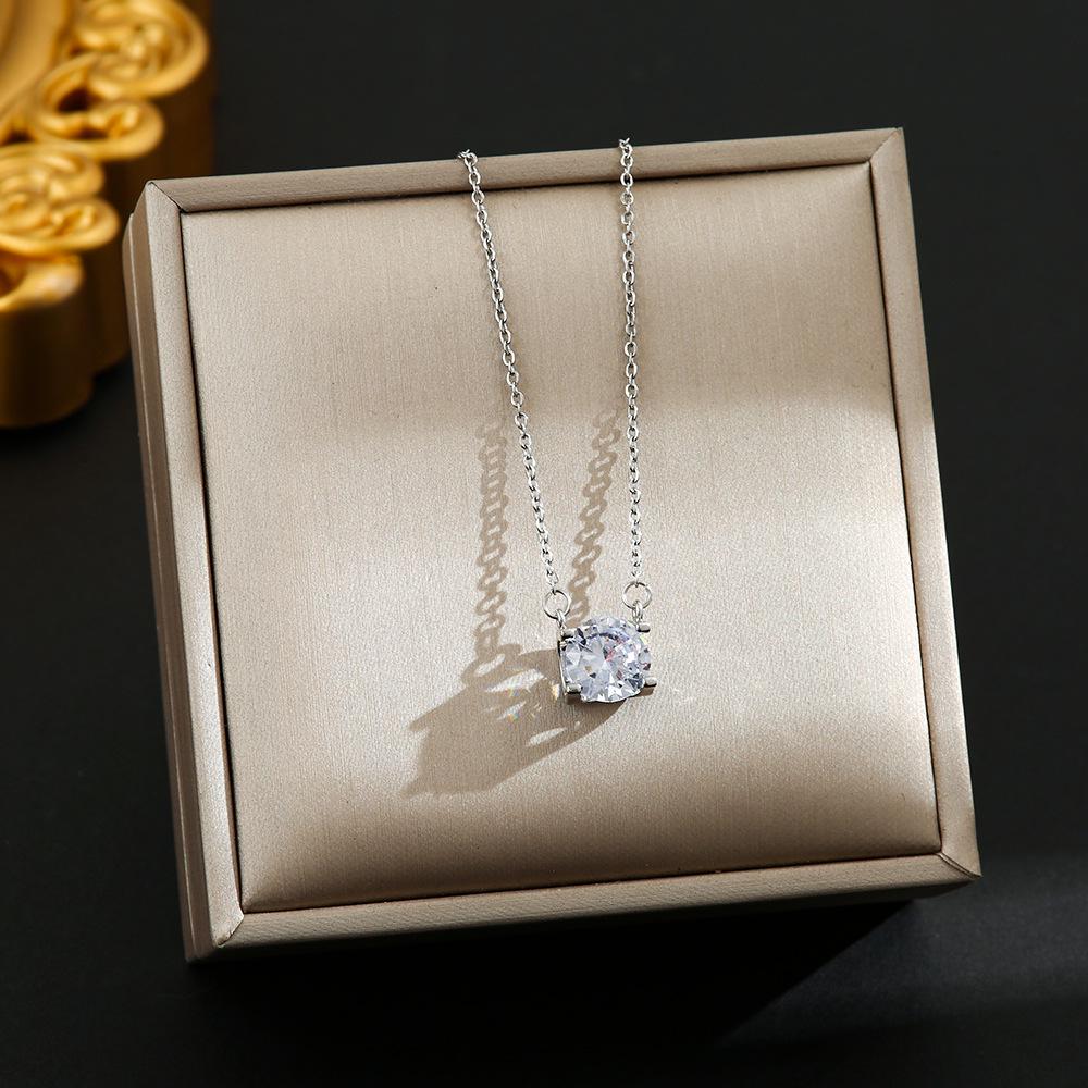 Women's Silver Titanium Steel Necklace with Micro-Inlaid Zircon - Elegant, Durable Clavicle Chain Jewelry