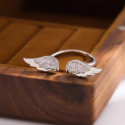 New Fashion Personality Angel Wings 925 Sterling Silver Temperament Crystal Exquisite Opening Rings   R391