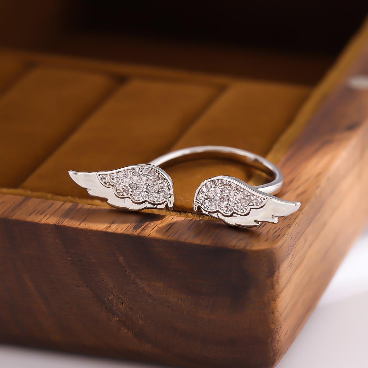 

New Fashion Personality Angel Wings 925 Sterling Silver Temperament Crystal Exquisite Opening Rings R391 срібний