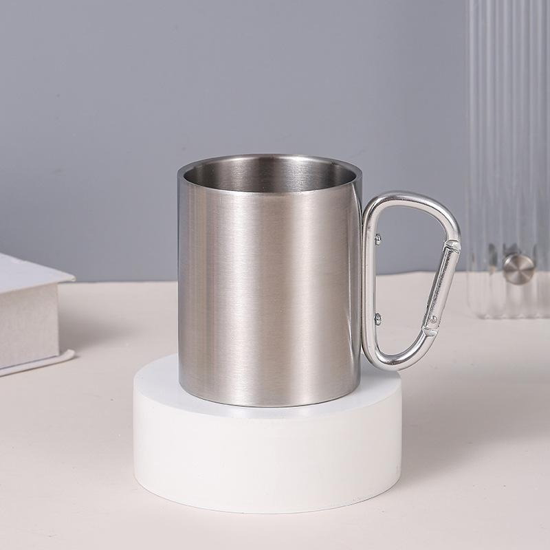 Stainless Steel Mountaineering Water Cup Button Coffee Camping Mug With Carabiner Handle Climbing Hiking Backpacking Travel Cups
