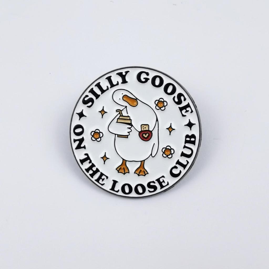 Funny Cartoon Big White Goose Brooch Set - English Letter Accessories for Backpacks & Clothing