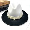 Women's New Fashion Pearl Accessories Woolen Top Hat Color Matching Jazz Hat European and American Style Men's Outdoor Sun Hat