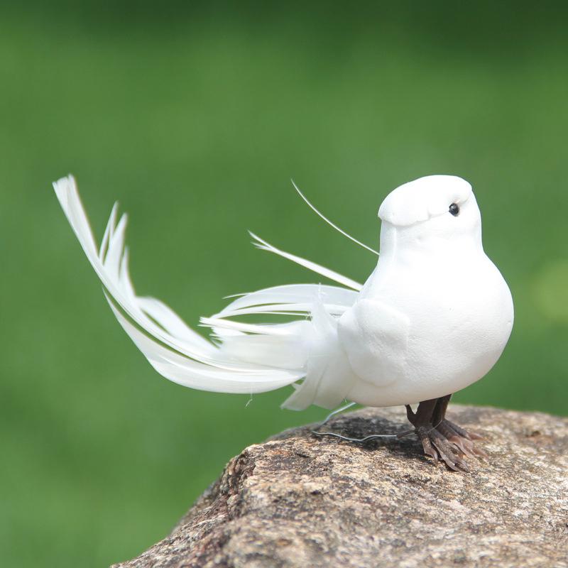 1 pieza de pájaros artificiales simulados, pájaro blanco, pájaro emplumado, decoración de paloma blanca pequeña