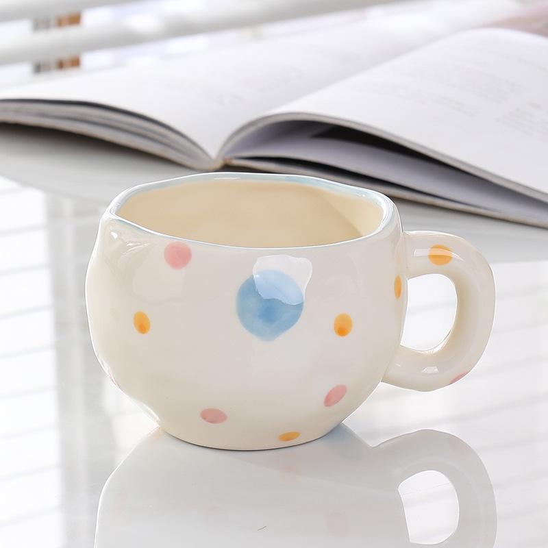 High Value Relief Flower Coffee Cup Saucer Afternoon Tea Floral Striped Mug Latte Cup Hand Painted Water Cup