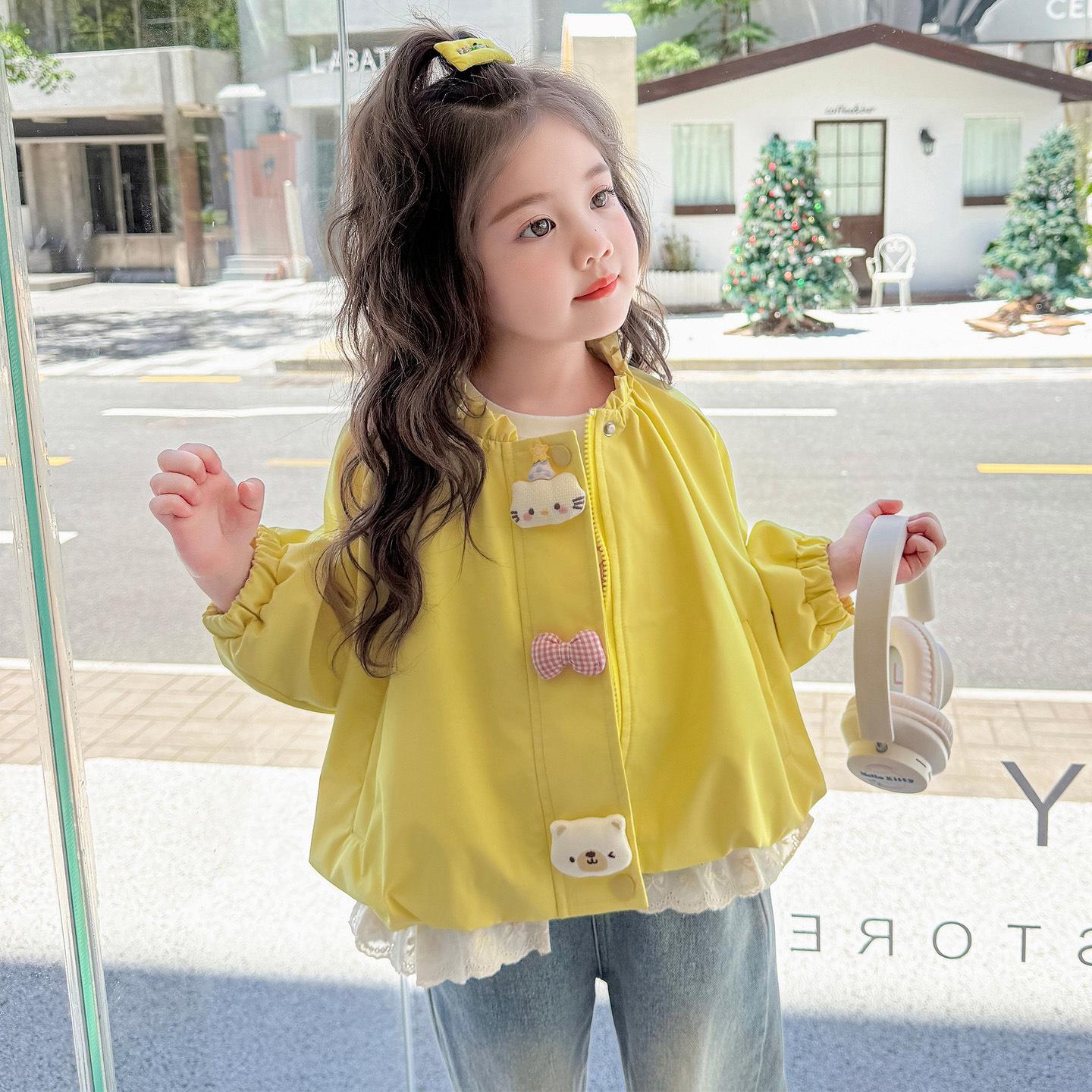 

Girls 2025 Cartoon Lace Baseball Jacket - Spring/Autumn Korean Style 100 cm жёлтый