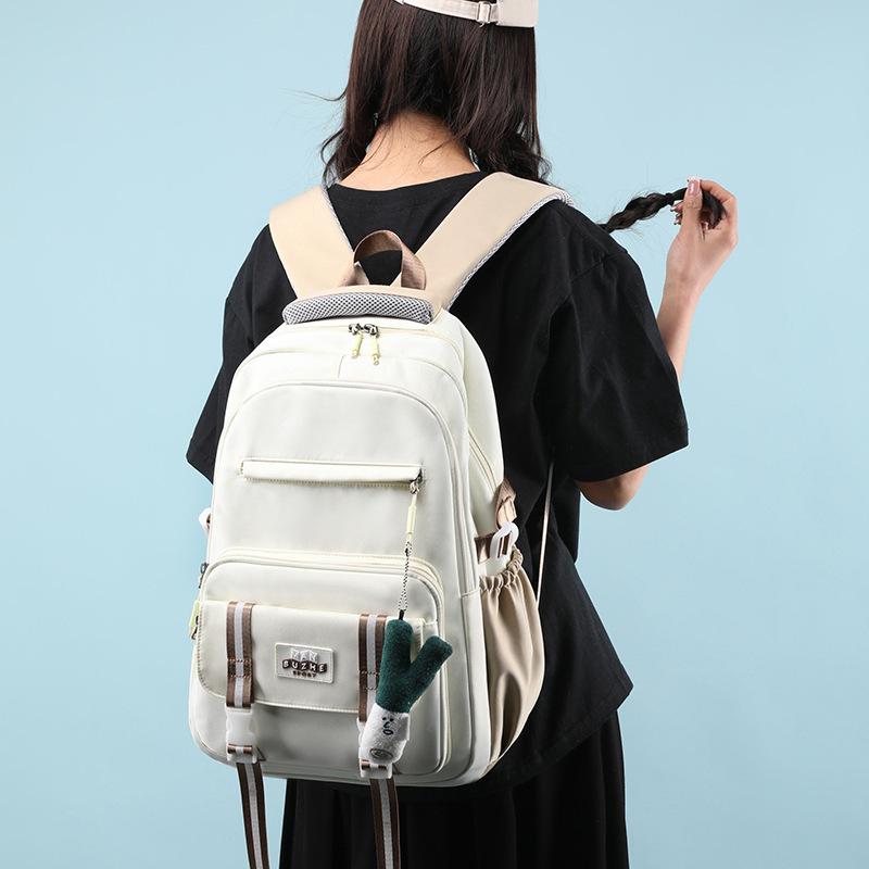Schoolbag Japanese tooling wind large capacity nylon anti-splashing water junior high school student backpack retro contrasting color travel backpack