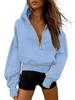 Women's Hooded Long Sleeve Half Zip Cropped Sweatshirt - Casual Autumn Winter Fashion 2026