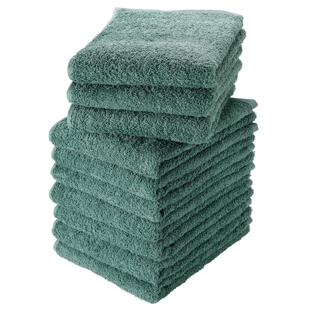 Senshu Towel Face Medium Thick Made in Water Commercial Set of 10 Same Green Towel, (320 Momme), Japan, 100% Cotton, Absorbent, Use, Color,