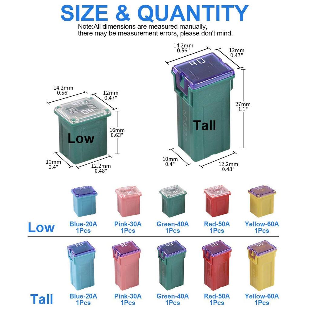 30 Pc Automotive Combination Low And Tall/STD Profile Box Shaped Assortment Fuse Kit For Ford, Chevy/GM, Nissan, And Toyota Pickup Trucks, Cars And