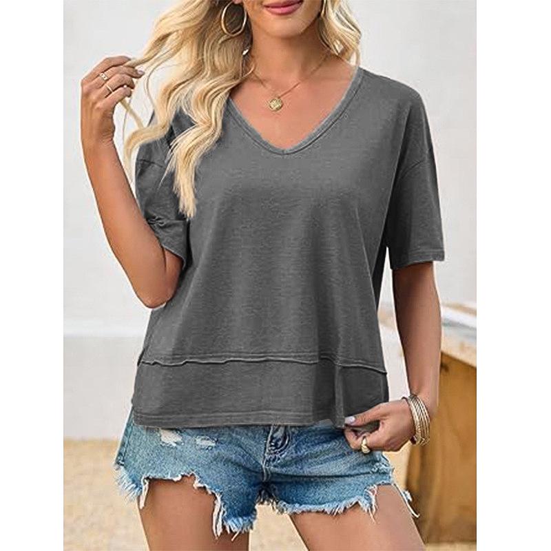 Summer 2025 Women's V-Neck Casual Loose Fit Short-Sleeve Fashion T-Shirt