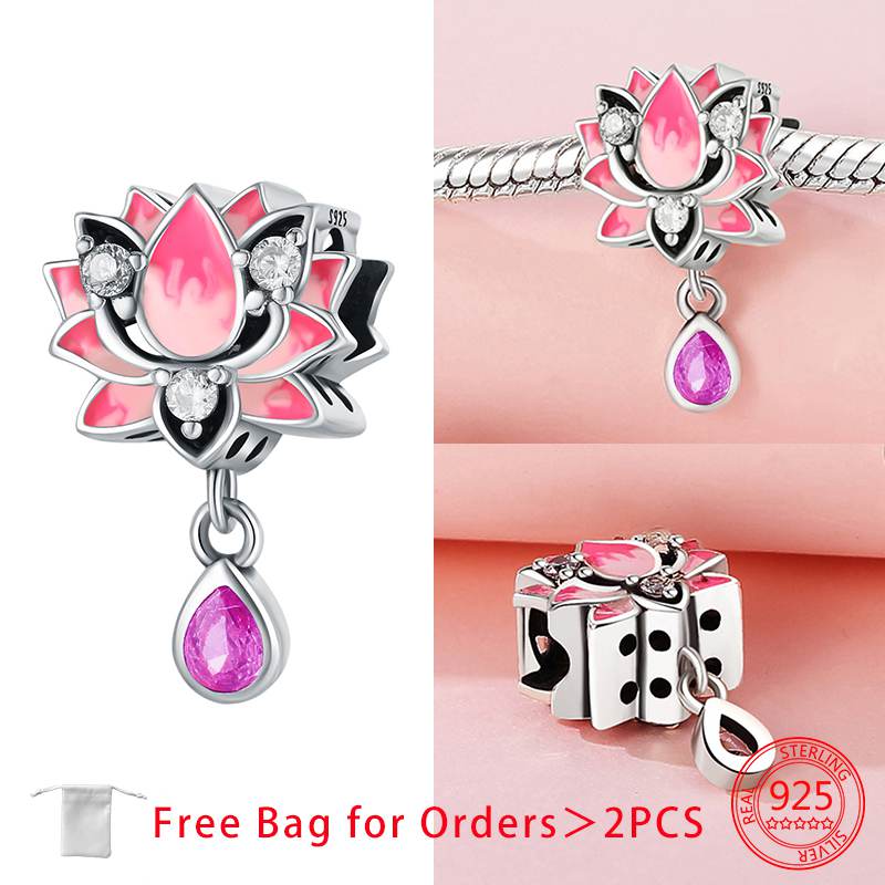 Original Copper Charms Lotus Flower Beads Fit Bracelet Necklace Accessories Women Jewelry Making Fine Jewelry Gift