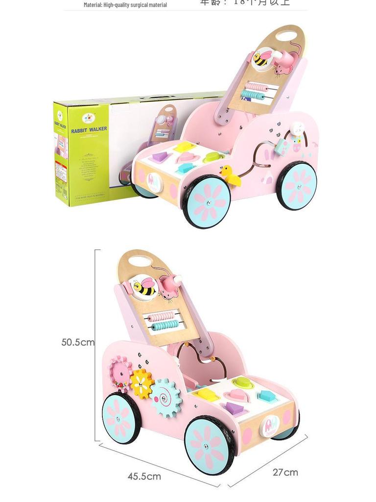 Wooden Multifunctional Toddler Push Walker & Educational Toy