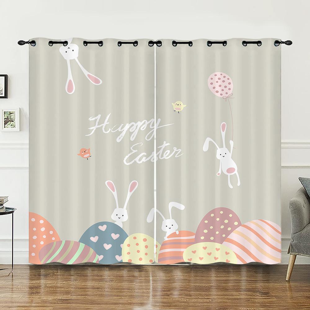 Curtains Animal Rabbit Egg Easter Curtain Digital Printing Blackout Curtain No Punching