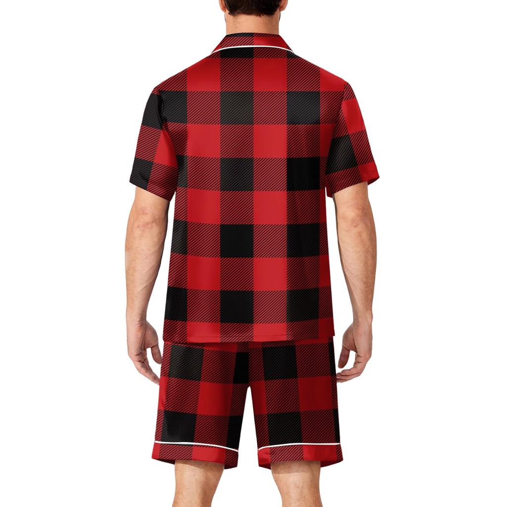 Men's Short Sleeve Button Down Pajama Set with Shorts Soft Casual Sleepwear Lounge Set Available in Sizes S to XXXXL