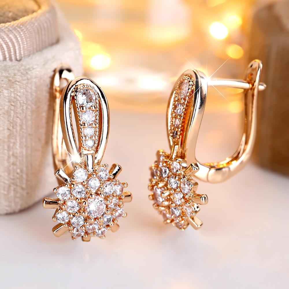 Sparkling White Zircon Flower Drop Earrings for Women Luxurious Wedding Accessories Exquisite Jewellery Gift