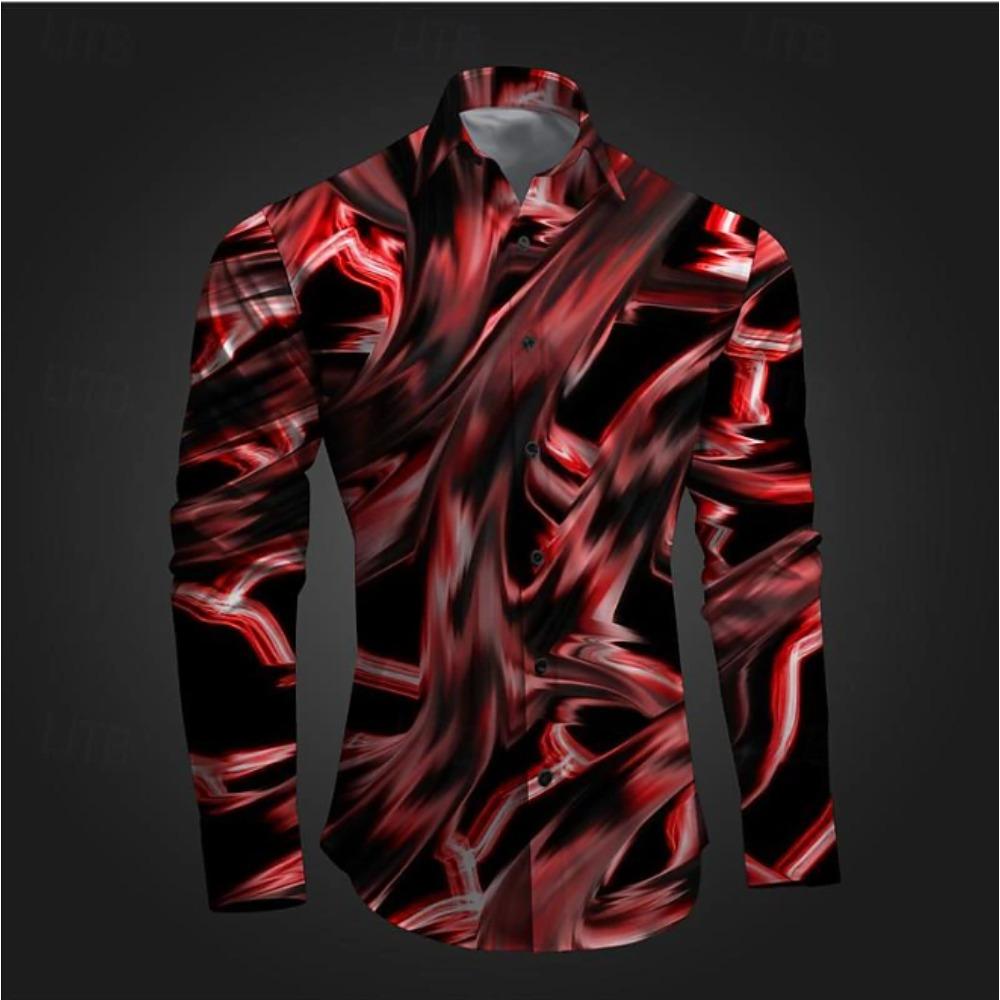 Men's Abstract Design Printed Long Sleeve Shirts Casual Cardigan New Button Holiday Fashion Shirts