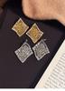 Gold-Plated Silver Zirconia Rhombus Tassel Stud Earrings - Elegant High-End Jewelry for Women