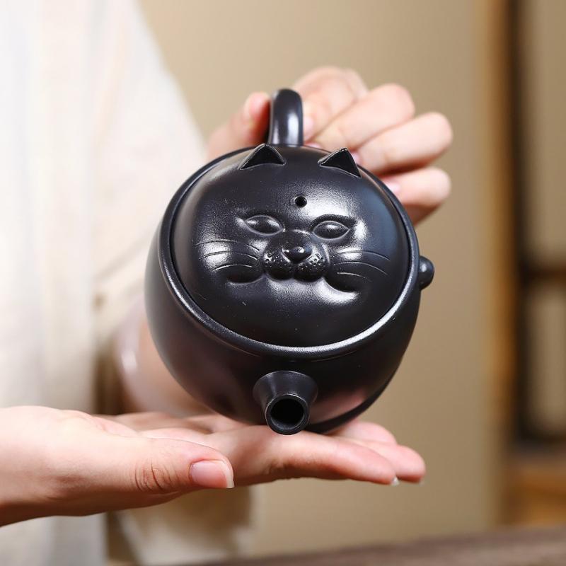 

280ml Boutique Yixing Purple Clay Teapots Handmade Large Caliber Cat Pot Raw Ore Stone Yellow Mud Kettle Zisha Tea Set Teaware
