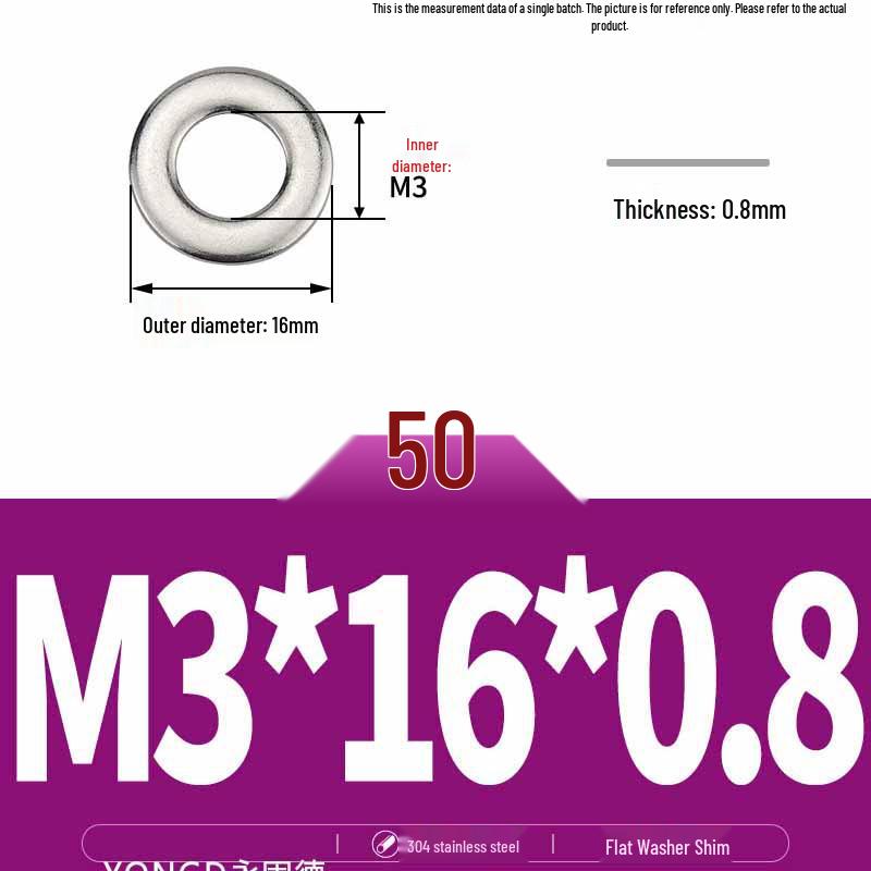 304 Stainless Steel Thickened Flat Washer / Ultra-thin Metal Gasket, Sizes M1.6-M10