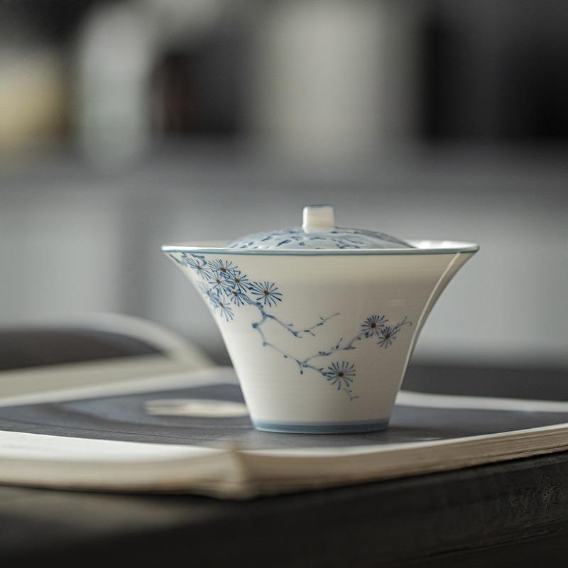 Ручная роспись подглазурным фарфором, тонкокостный фарфоровый гайвань с золотой сосной, для чайной церемонии, подарок 200-400ml