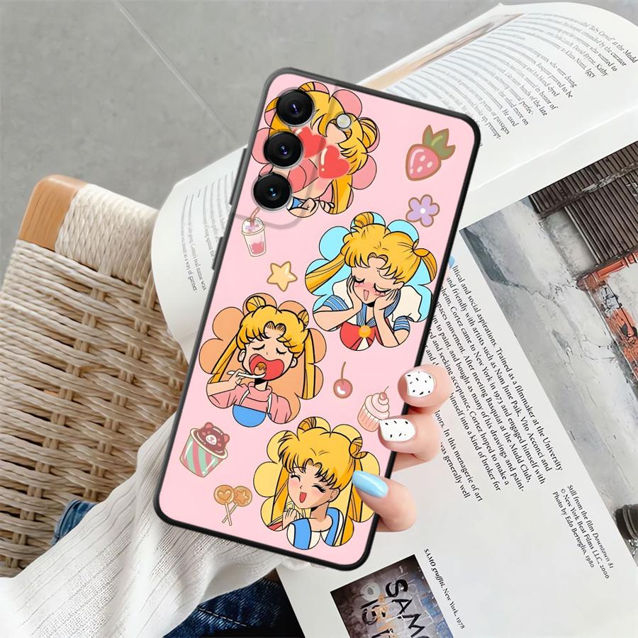 Case for Samsung Galaxy A25 A71 A51 A73 A32 A24 A55 A35 A36 A23 A53 A26 A72 A41 A22 A52 Black Soft Phone Cover Wacky Sailor Moon