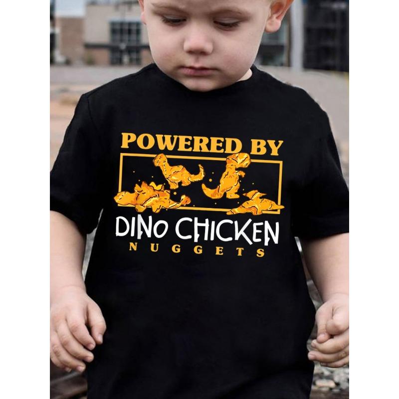 

European sizes Children Summer Fashion Boys Short-Sleeve T-Shirt POWERED BY DINO CHICKEN NUGGETS Letter Element Dinosaur Design Fried Chicken Block 98cm чёрный