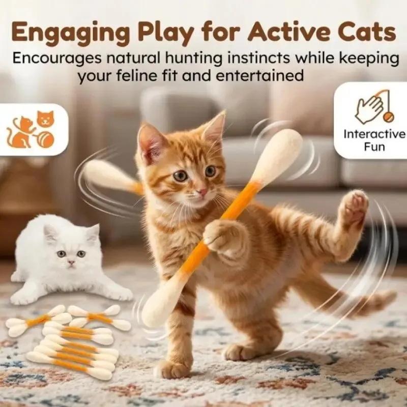 Creative Large Cotton Swab Shaped Catnip Toy 6-Pack Giant Kitten Grinding Biting Stick Durable Teeth Cleaning And Grinding Rope