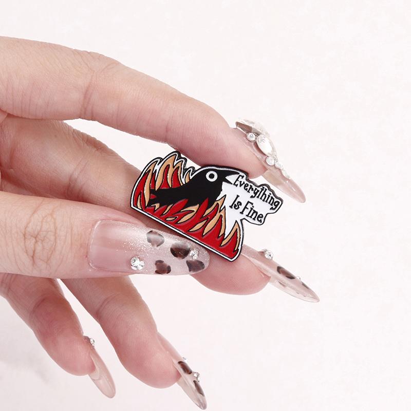Everything Is Fine Raven Enamel Pins Custom Funny Crow Sarcastic Brooches Lapel Badges Clothes Animal Jewelry Gift for Friends