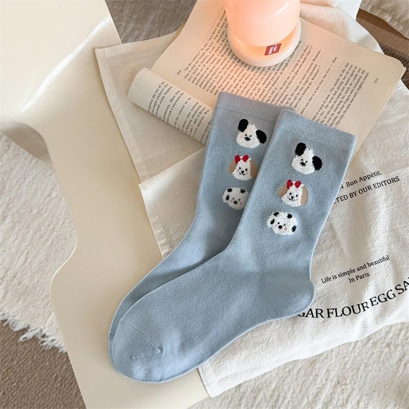 Cute Flocked Three-Dimensional Puppy Socks Internet Celebrity Cartoon Thin Cotton Stacked Socks