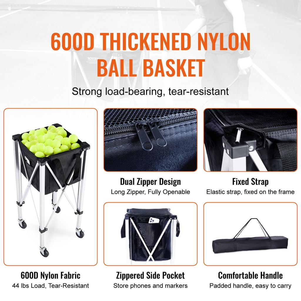 SucceBuy Foldable Tennis Ball Cart Holds 150/180 Tennis Balls Basket Hopper with Wheels for Sports Teaching Baseball Trolley