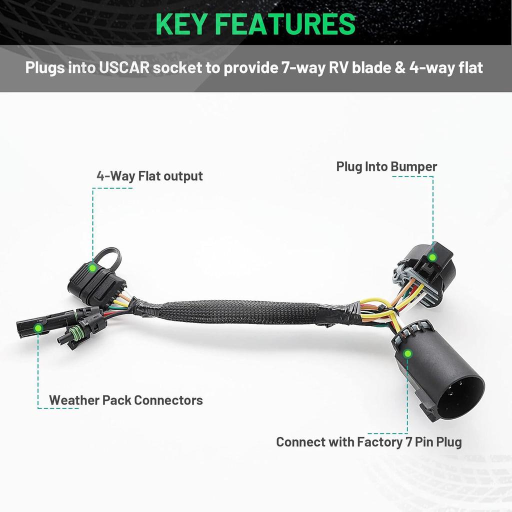 529004 American 7-Pin to 4-Pin Quick Connect Wiring Harness with Reverse and 12V Wires for Truck Trailers.