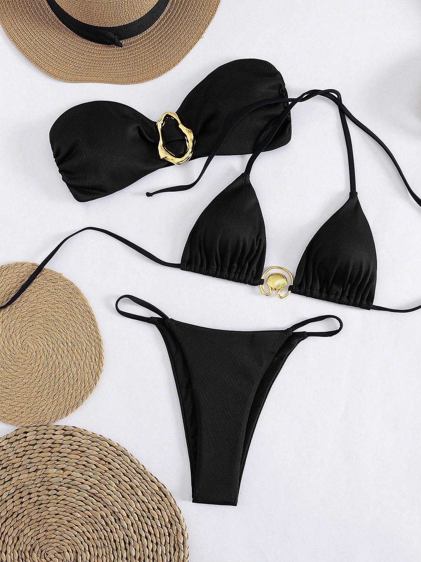 European and American bikini swimsuits, camisole strapless ties, women s bikini split swimsuits S