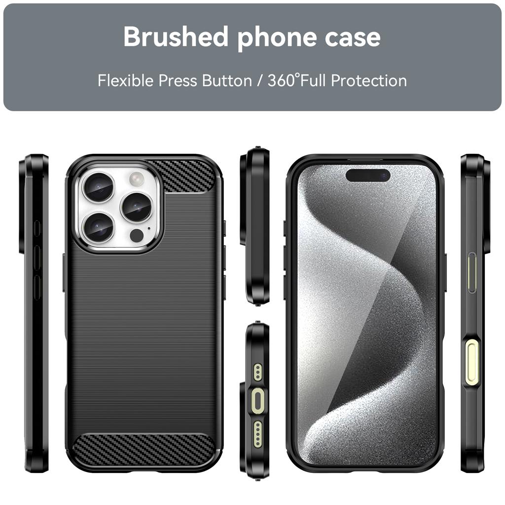 For iPhone 16 Pro Max Case Carbon Fiber Texture TPU Brushed Phone Cover