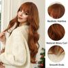 LOUIS FEREE Long Wavy Wig With Bangs Red Brown Ginger Copper Synthetic Wigs for Women Natural Wave Curly Wigs Heat Resistant Hair for Daily
