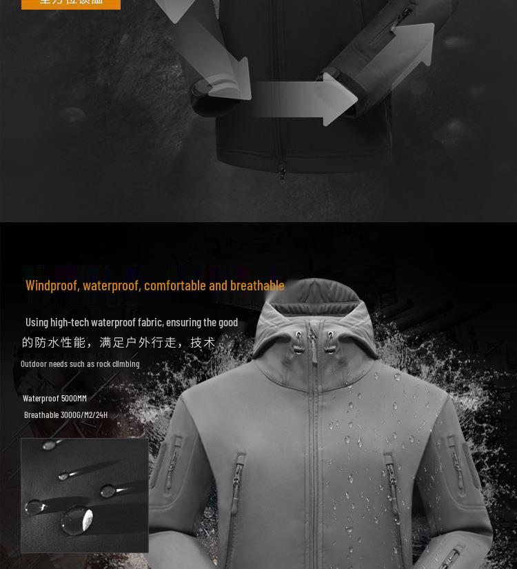 Men's Military Tactical Windbreaker Set: Waterproof, Warm, Outdoor Softshell Jacket with Plus Velvet for Mountaineering.
