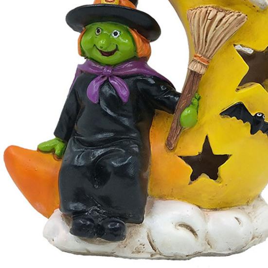 Halloween Decoration Light Up Ghost Pumpkin Witch Moon Figurine Spooky Glowing Resin Statue Tabletop Ornament for Living Room Kitchen Home Decor