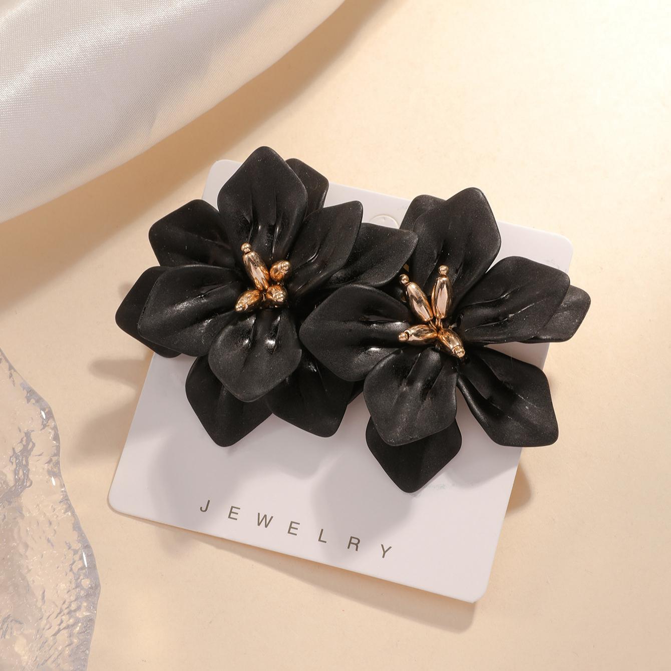 

Дизайнерські акрилові сережки-квіти для жінок, перебільшені білі ручної роботи, елегантні сережки-пусети, жіночі, для дівчат, для вечірки, трендові, бохо-прикраси чорний