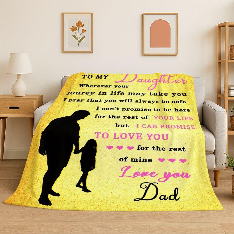 Gift Thanks To My Daughter Letter Present Flannel Blanket Soft Throw Blanket for Bedroom Living Room Bed Travel Picnic Nap Cover